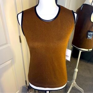 Carlisle Collection Silk Cashmere blend Tank Sweater Pleather Trim Sz Small NWT